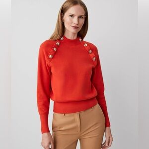 Raglan Button Crew Neck Sweater Orange